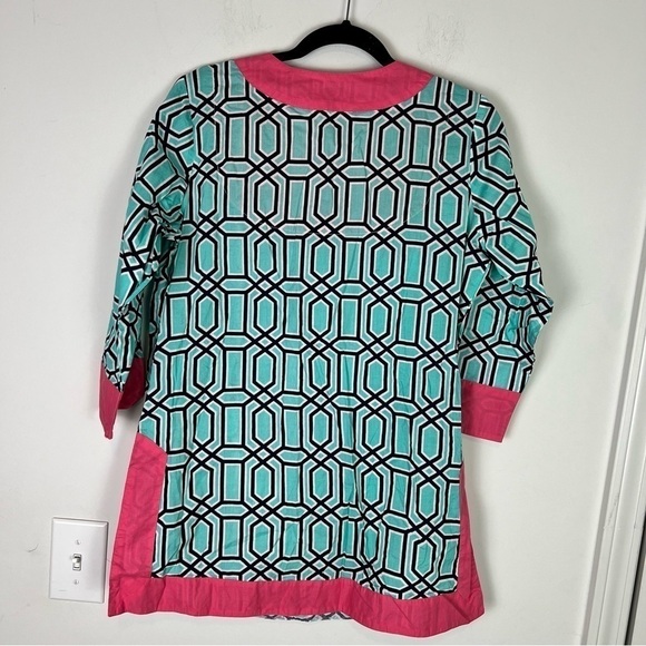 Simply Southern Shirt womens medium Tunic Top Coverup Dress Pink Turquoise - Picture 8 of 10